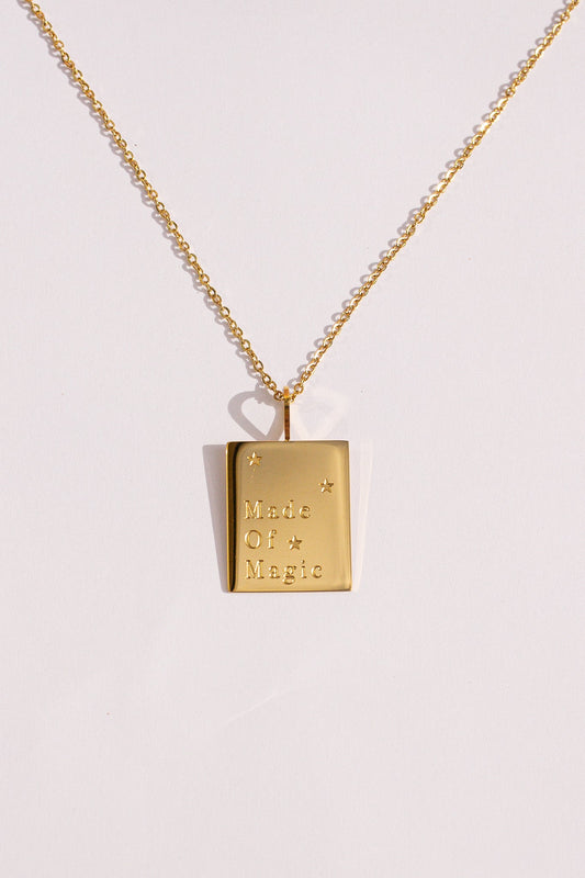 Rose & Clay "Made of Magic" 1-inch engraved pendant necklace, gold or silver