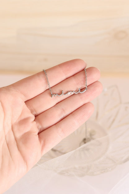 Rose & Clay "Mimi" cursive script name necklace, gold or silver stainless steel