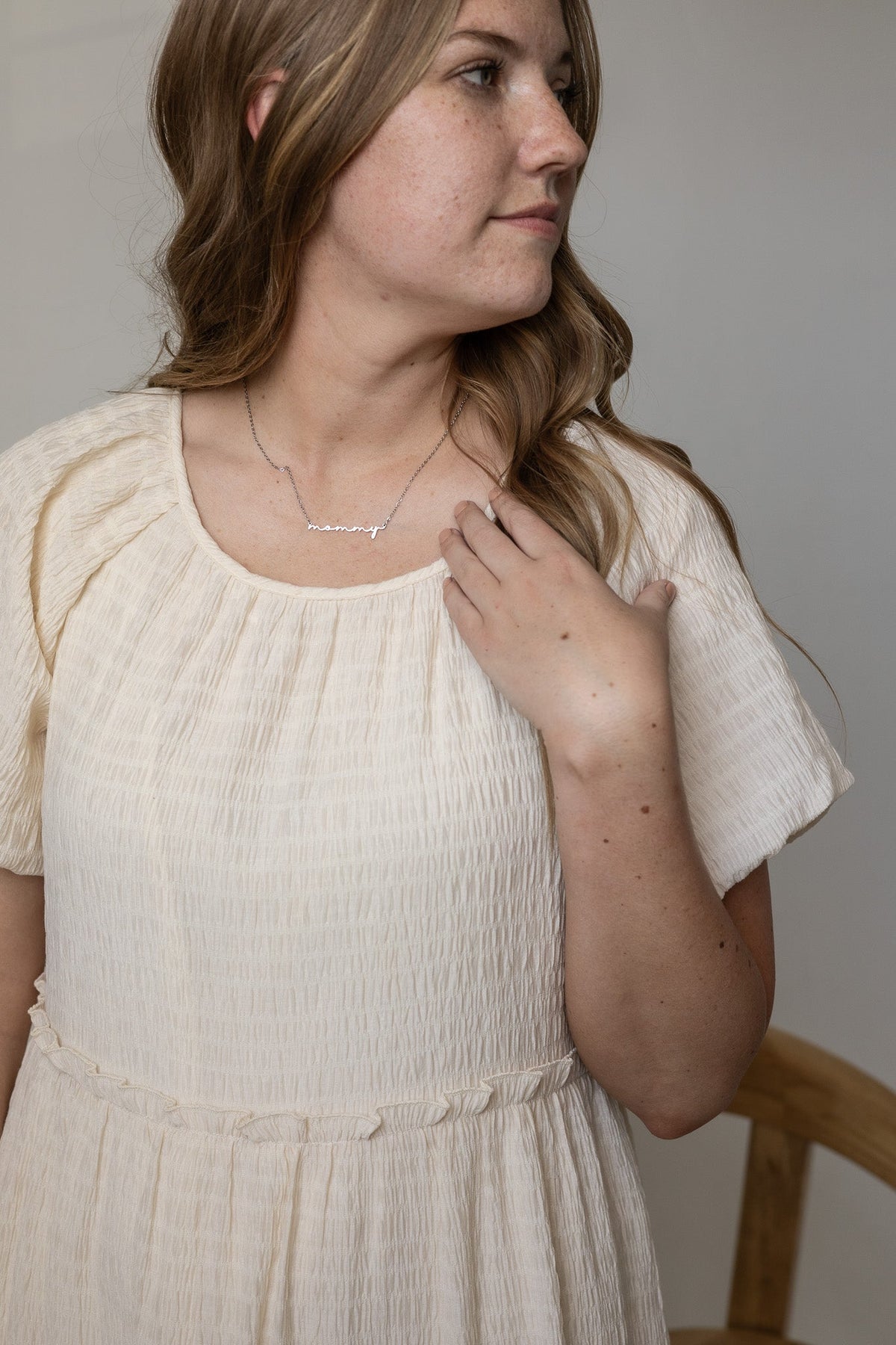 Rose & Clay "Mommy" cursive script name necklace, gold or silver stainless steel