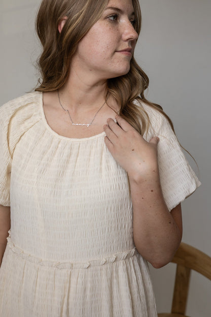 Rose & Clay "Mommy" cursive script name necklace, gold or silver stainless steel