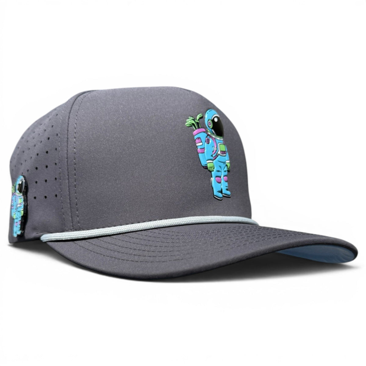 Youth Astronaut Walker Golf Hat | Snapback Cap | Built-in Magnetic Ball Marker Holder + Marker Included | Adjustable Gray | Kids by Logie Joe's Golf