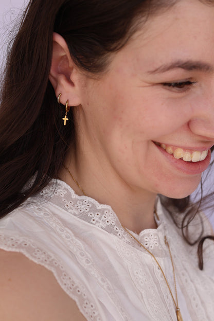 Dainty Cross Hoop by Rose & Clay