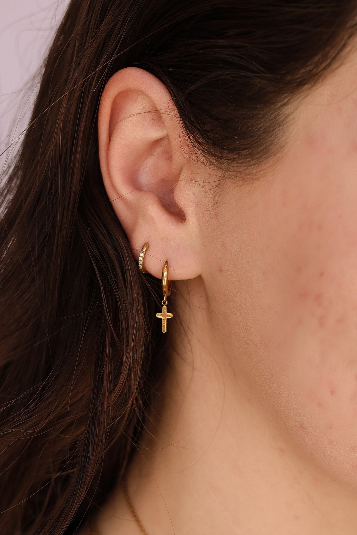 Dainty Cross Hoop by Rose & Clay