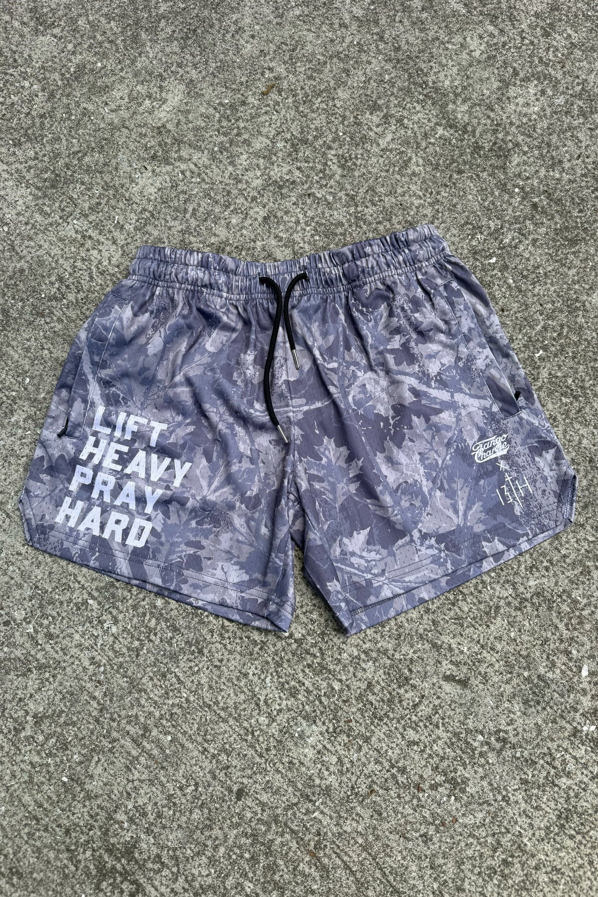 Men's Mesh Lifestyle Shorts | 5.5"- Lift Heavy Pray Hard Deadwood by Tango Charlie Apparel
