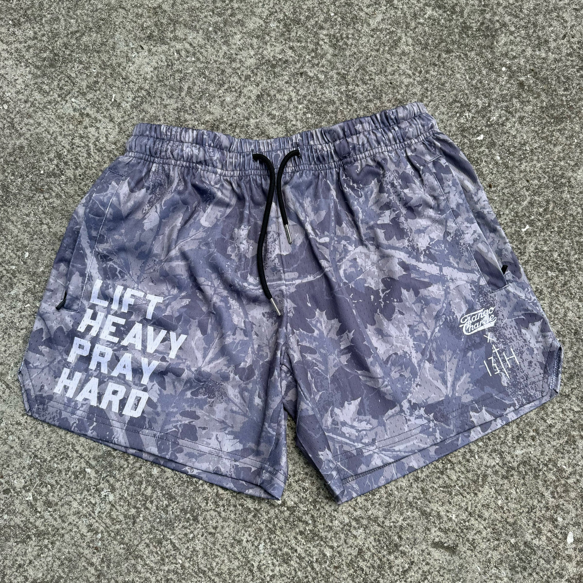 Men's Mesh Lifestyle Shorts | 5.5"- Lift Heavy Pray Hard Deadwood by Tango Charlie Apparel