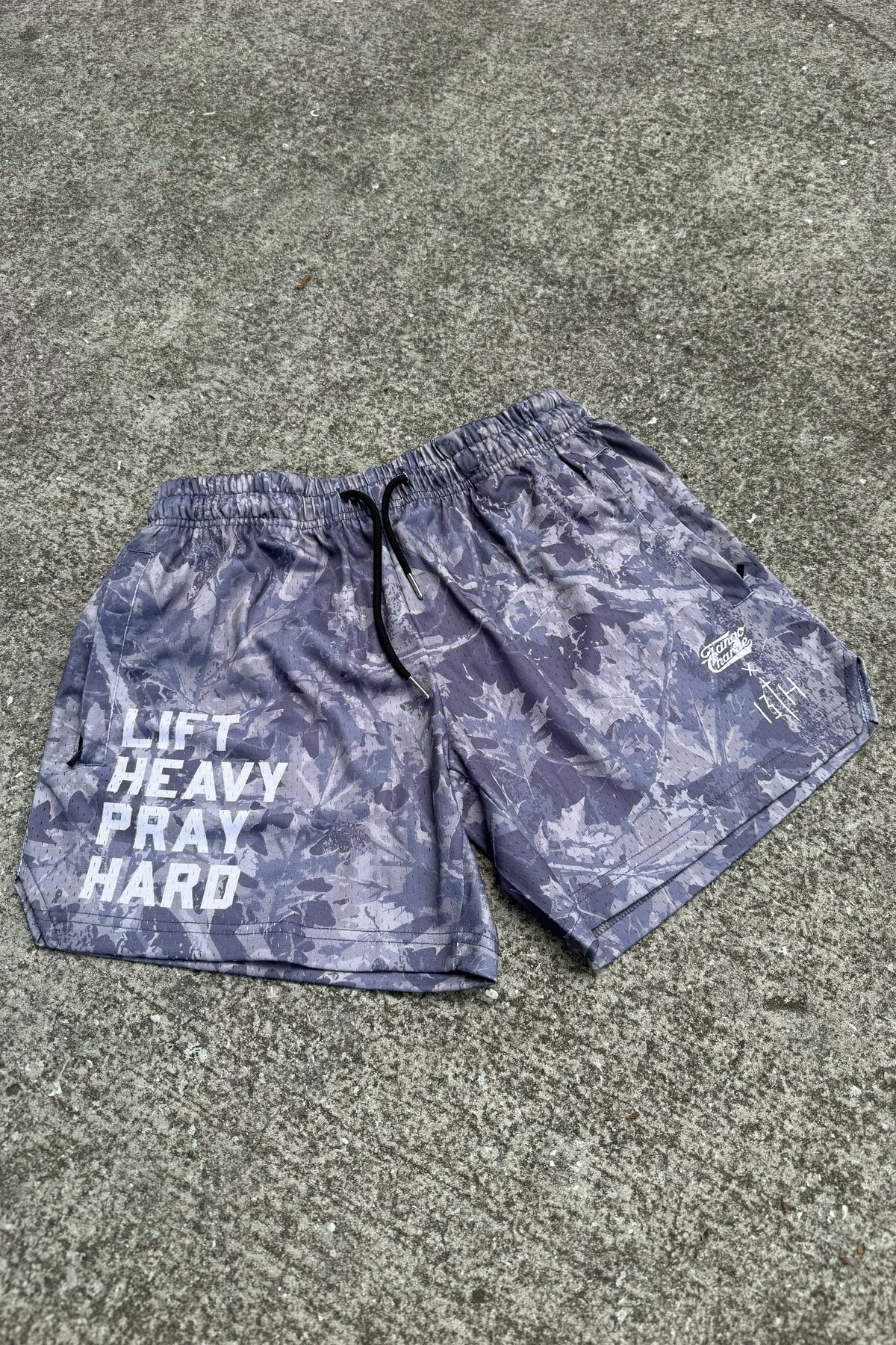 Men's Mesh Lifestyle Shorts | 5.5"- Lift Heavy Pray Hard Deadwood by Tango Charlie Apparel