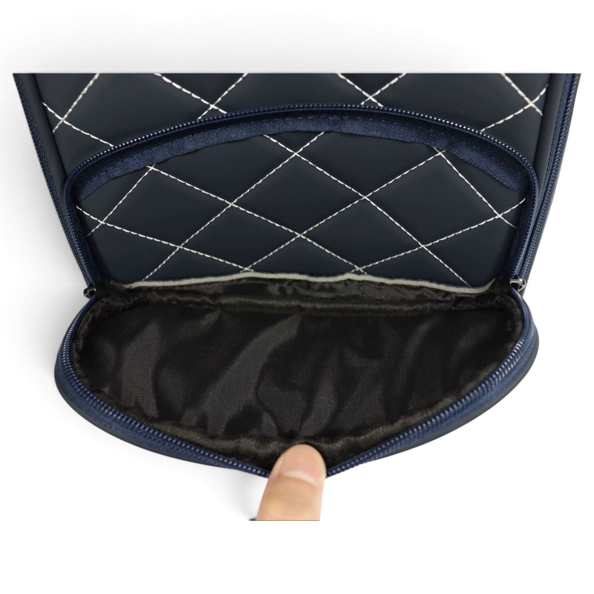Navy/White Golf Shoe Bag | Premium PU Leather Golf Shoe Organizer | Quilted Travel Shoe Case with Accessory Pocket, Carry Handle & Ventilation by Logie Joe's Golf