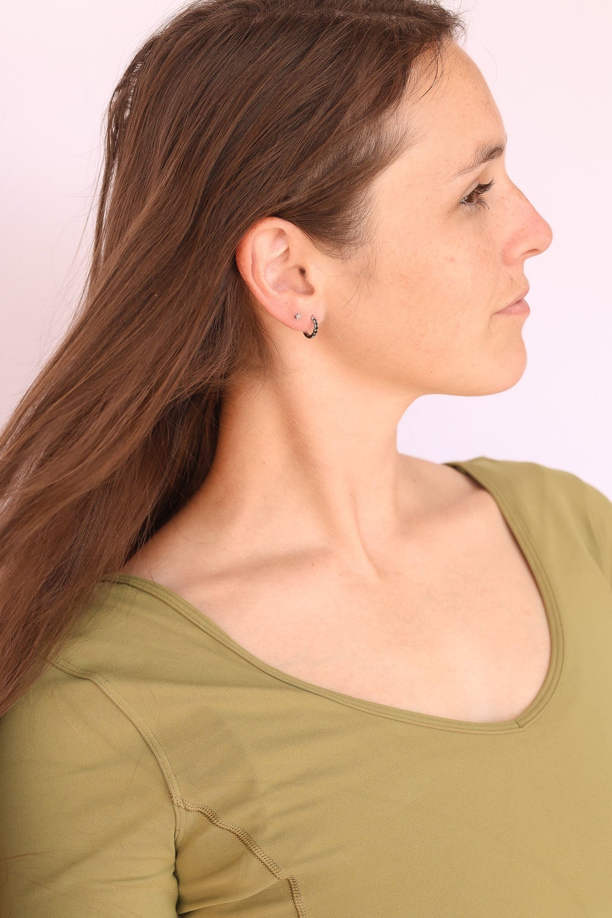 Micro Crystal Hoop in Black by Rose & Clay