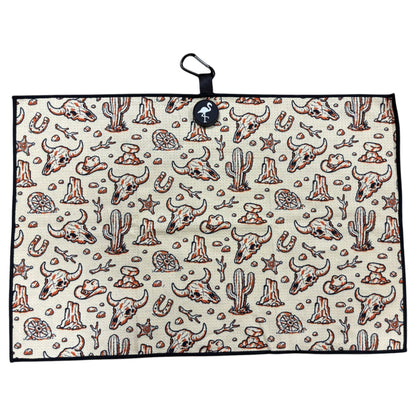 Badlands Golf Towel | 24” x 16” Microfiber Towel | Magnetic Clip & Carabiner | Premium Golf Accessory | Longhorn Desert Western by Logie Joe's Golf