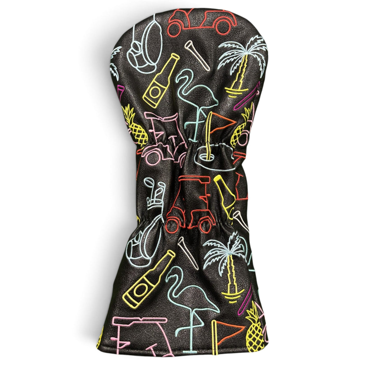 Miami Slice Driver Headcover – Premium Faux Leather Driver Cover – Elastic Fit – Embroidered - Neon Lights by Logie Joe's Golf