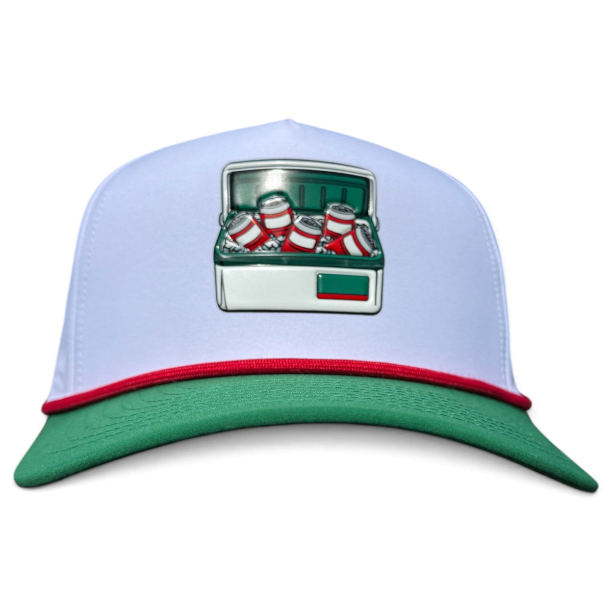 Vintage Cooler Golf Hat | Snapback Cap | Built-in Magnetic Ball Marker Holder + Marker Included | Adjustable White Green Beverages by Logie Joe's Golf