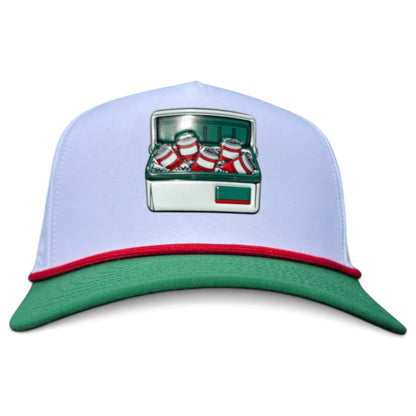Vintage Cooler Golf Hat | Snapback Cap | Built-in Magnetic Ball Marker Holder + Marker Included | Adjustable White Green Beverages by Logie Joe's Golf