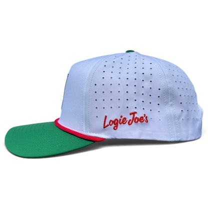 Vintage Cooler Golf Hat | Snapback Cap | Built-in Magnetic Ball Marker Holder + Marker Included | Adjustable White Green Beverages by Logie Joe's Golf