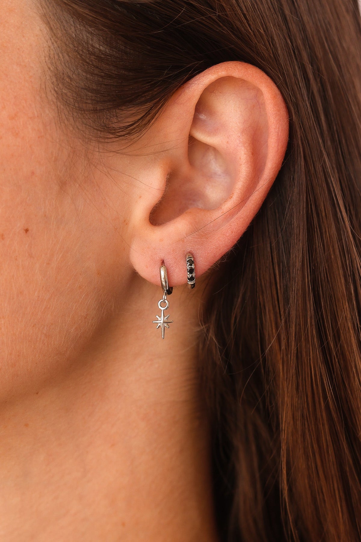 Micro Crystal Hoop in Black by Rose & Clay