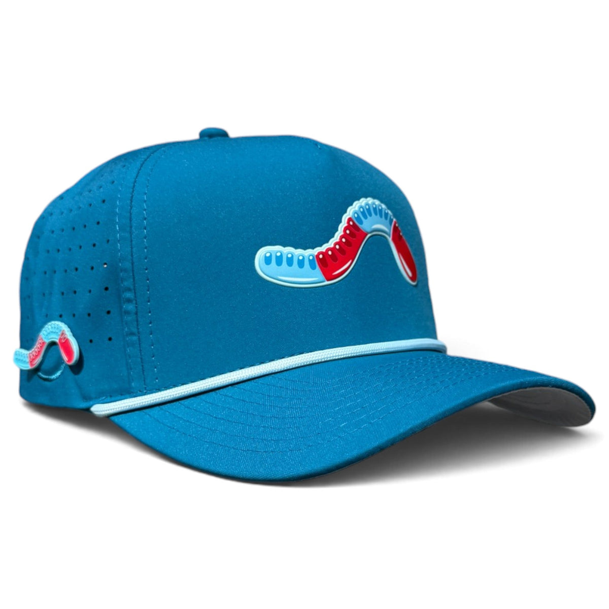 Gummy Worm Golf Hat | Snapback Cap | Built-in Magnetic Ball Marker Holder + Marker Included | Adjustable Candy Teal by Logie Joe's Golf