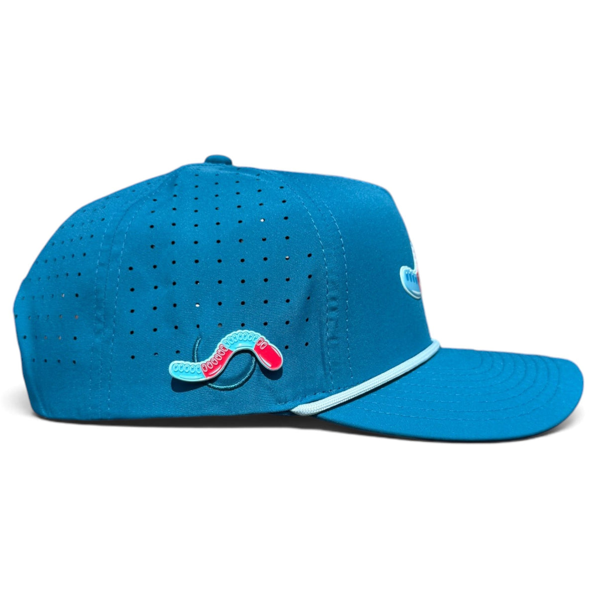 Gummy Worm Golf Hat | Snapback Cap | Built-in Magnetic Ball Marker Holder + Marker Included | Adjustable Candy Teal by Logie Joe's Golf