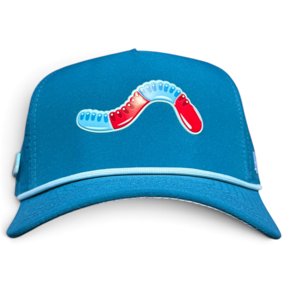 Gummy Worm Golf Hat | Snapback Cap | Built-in Magnetic Ball Marker Holder + Marker Included | Adjustable Candy Teal by Logie Joe's Golf