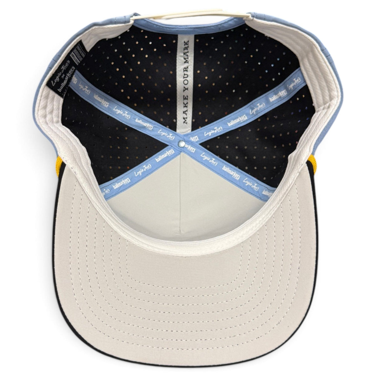 Fore the Boys Golf Hat | Snapback Cap | Built-in Magnetic Ball Marker Holder + Marker Included | Adjustable Blonde Light Blue by Logie Joe's Golf