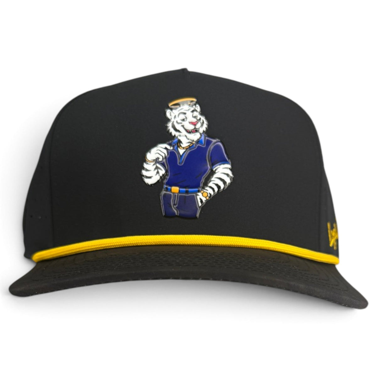 Saintly Tiger Golf Hat | Snapback Cap | Built-in Magnetic Ball Marker Holder + Marker Included | Adjustable White Tiger by Logie Joe's Golf