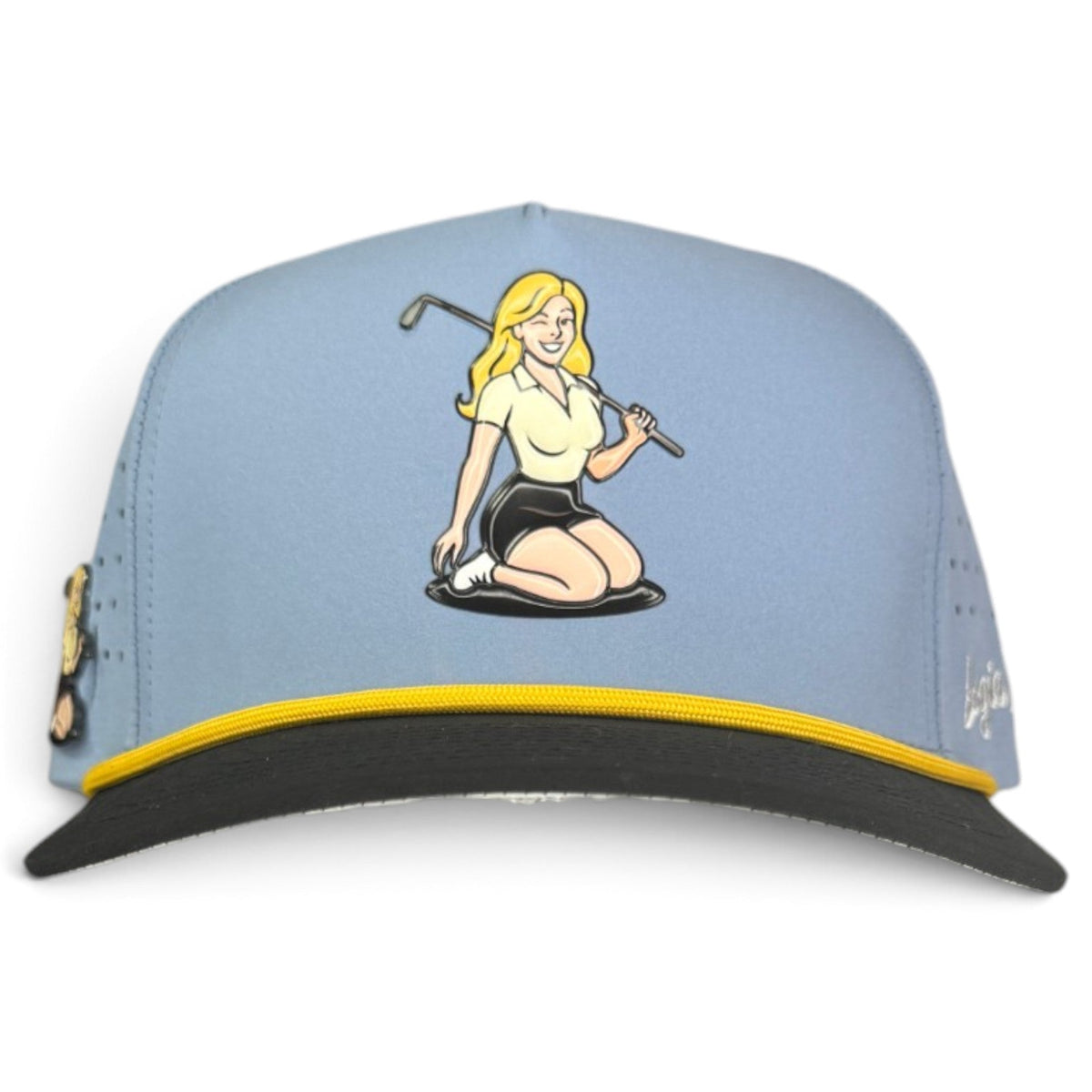Fore the Boys Golf Hat | Snapback Cap | Built-in Magnetic Ball Marker Holder + Marker Included | Adjustable Blonde Light Blue by Logie Joe's Golf