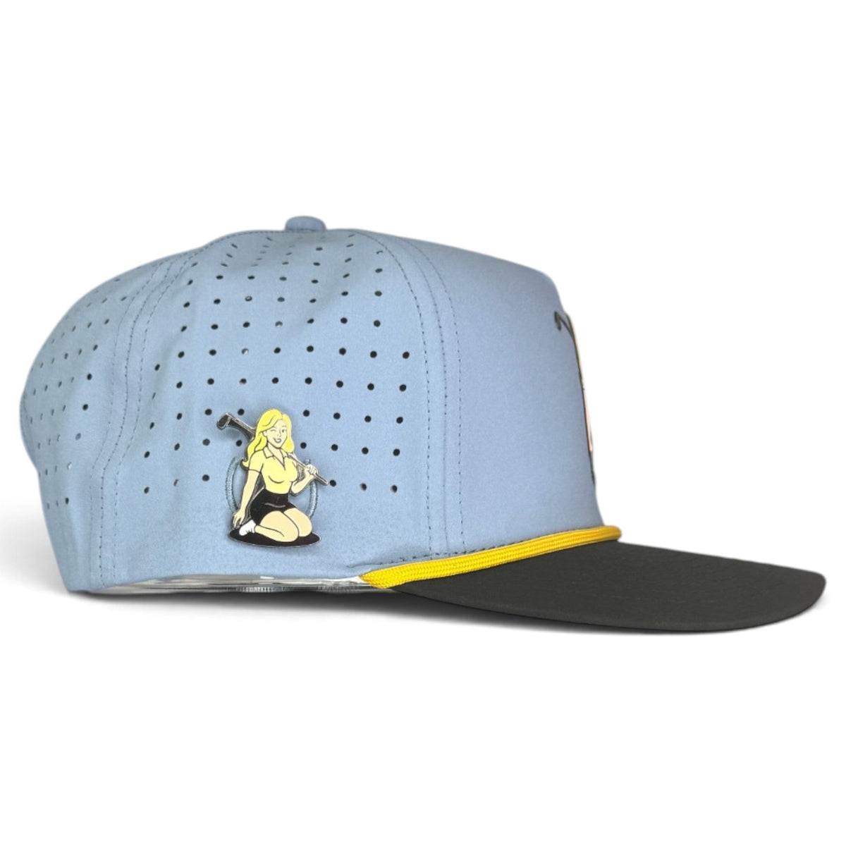 Fore the Boys Golf Hat | Snapback Cap | Built-in Magnetic Ball Marker Holder + Marker Included | Adjustable Blonde Light Blue by Logie Joe's Golf