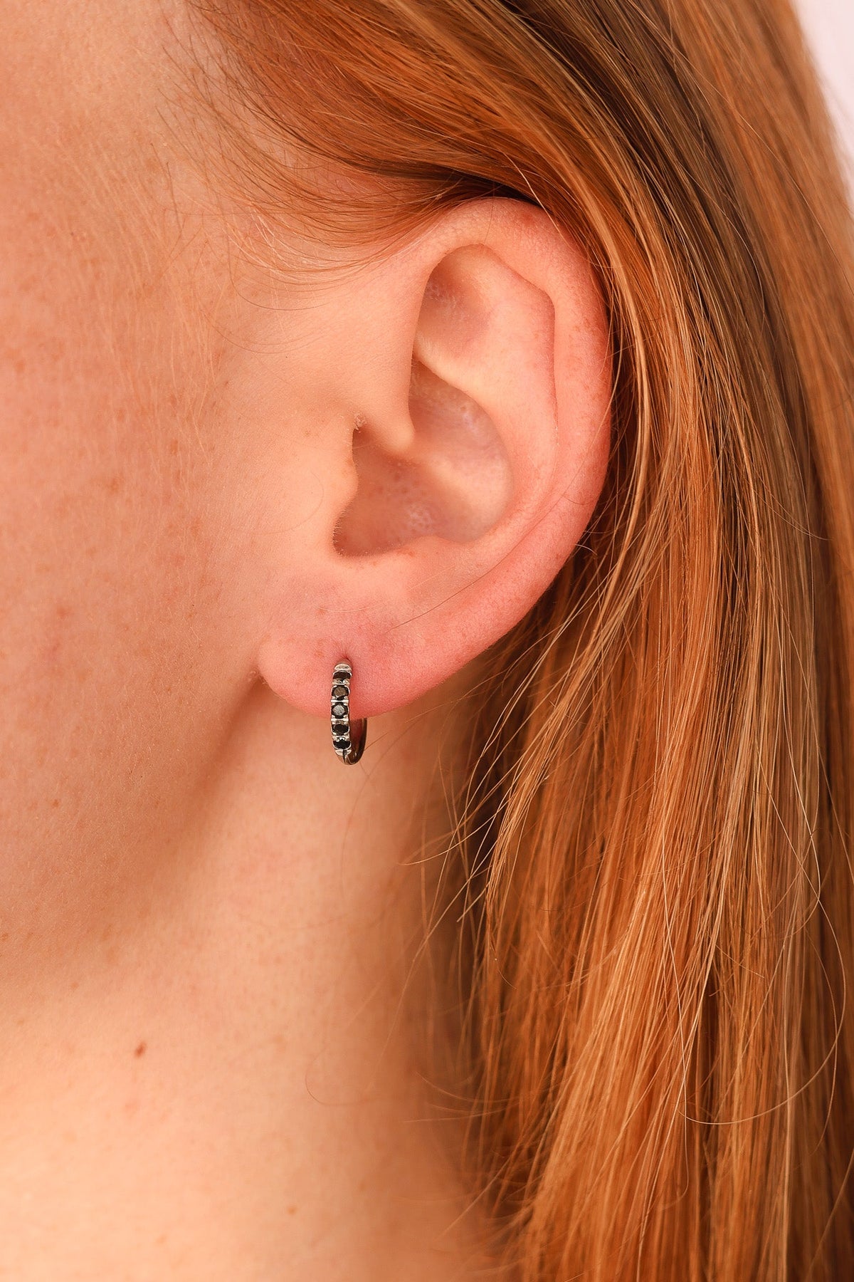 Micro Crystal Hoop in Black by Rose & Clay