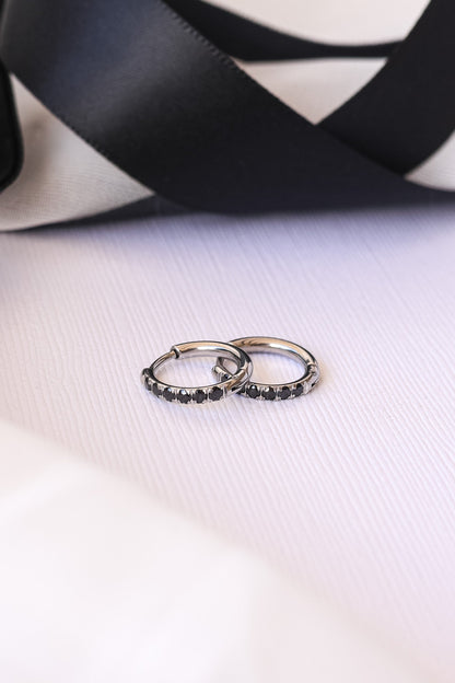 Micro Crystal Hoop in Black by Rose & Clay