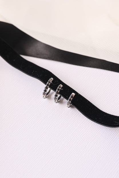 Micro Crystal Hoop in Black by Rose & Clay