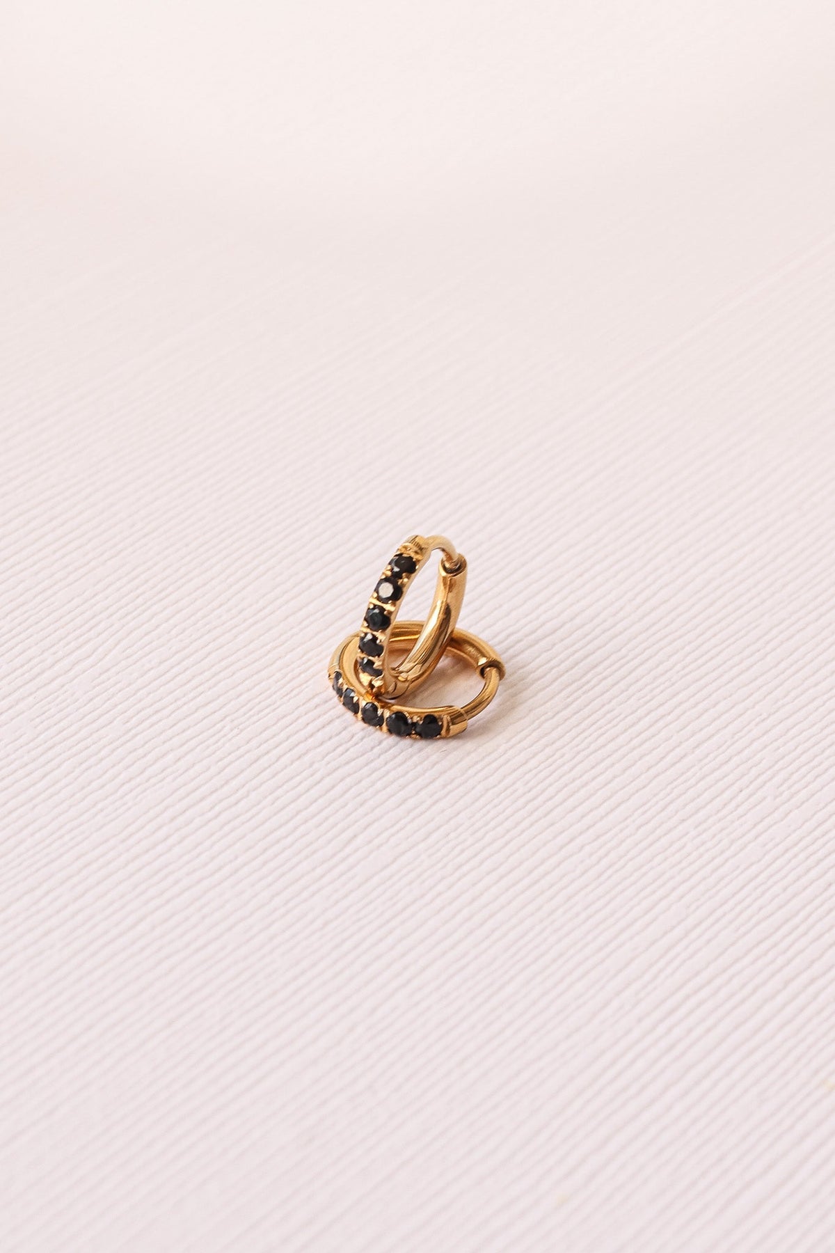 Micro Crystal Hoop in Black by Rose & Clay