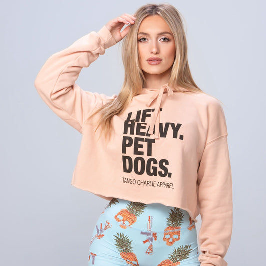 Lift Heavy. Pet Dogs. - Women's Crop Hoodie by Tango Charlie Apparel