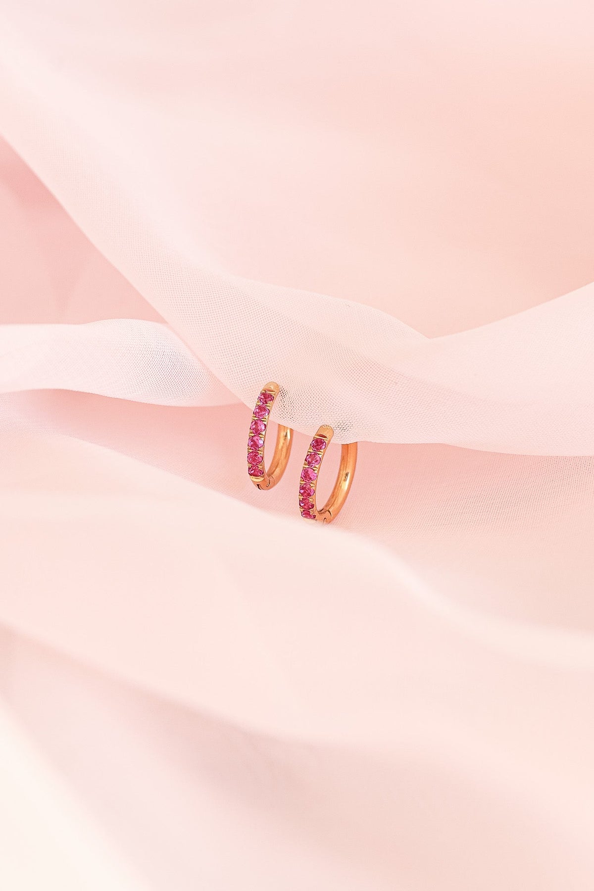 Micro Crystal Hoop in Pink by Rose & Clay