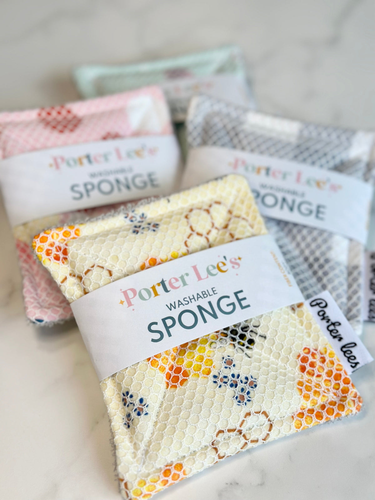 Washable reusable sponge in a surprise print