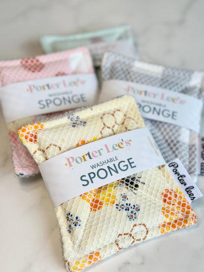 Washable reusable sponge in a surprise print