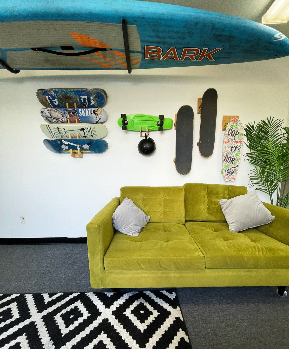 Four-Board Skateboard and Snowboard Bamboo Wall Rack by COR Surf