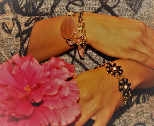 Peach Agate Slice & Rose Quartz Bracelet by Silver Hestia