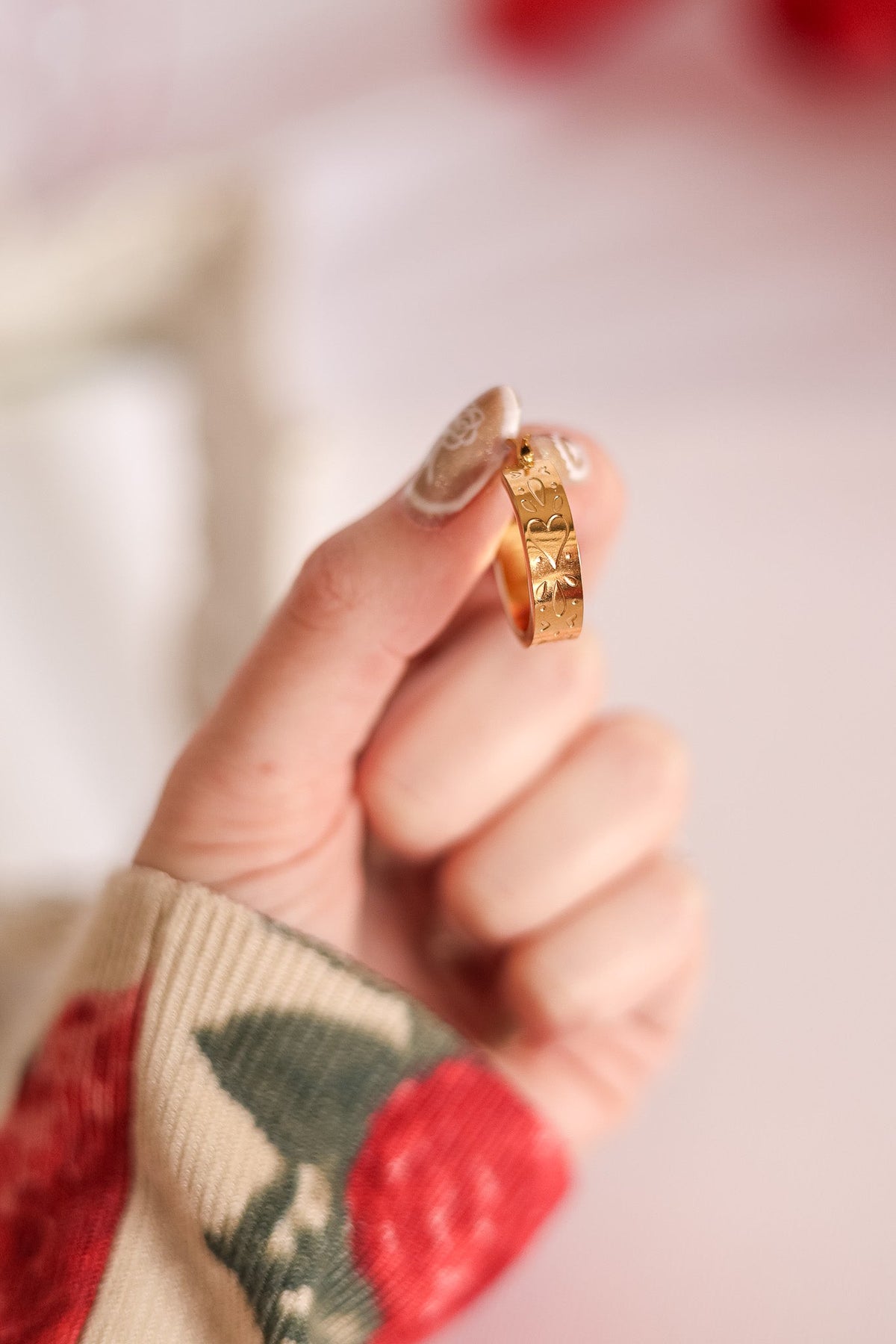 Rose & Clay "All My Love" 22mm hoop earrings with engraved heart pattern, gold or silver