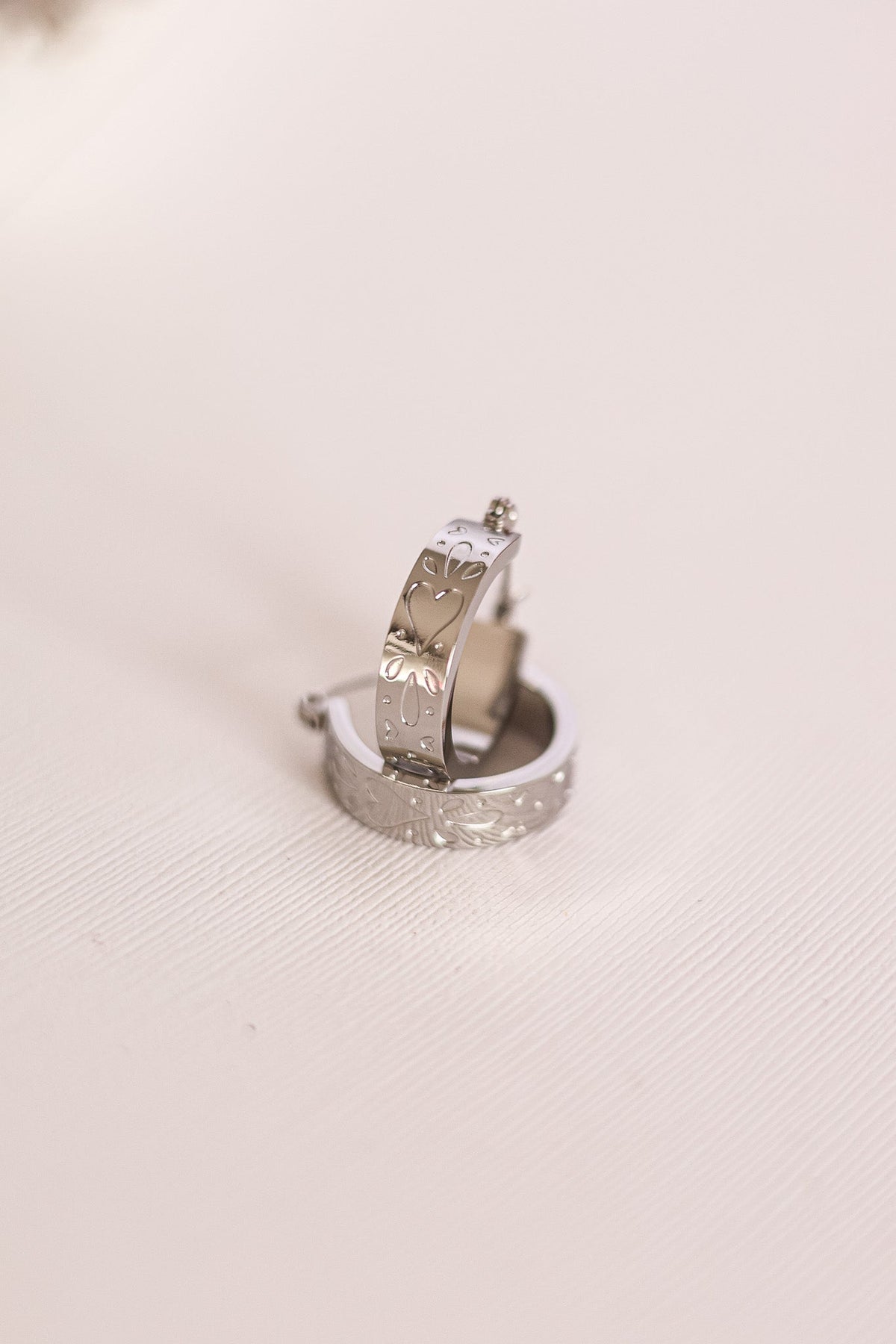 Rose & Clay "All My Love" 22mm hoop earrings with engraved heart pattern, gold or silver