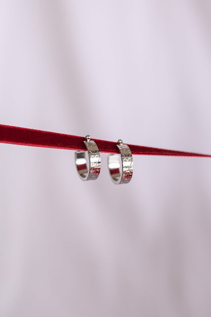 Rose & Clay "All My Love" 22mm hoop earrings with engraved heart pattern, gold or silver