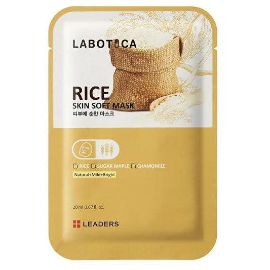 Leaders Labotica Rice Extract Face Mask - Brightening & Moisturizing Sheet Mask for Glowing Skin, 0.68 fl oz by Beauty Care Bag