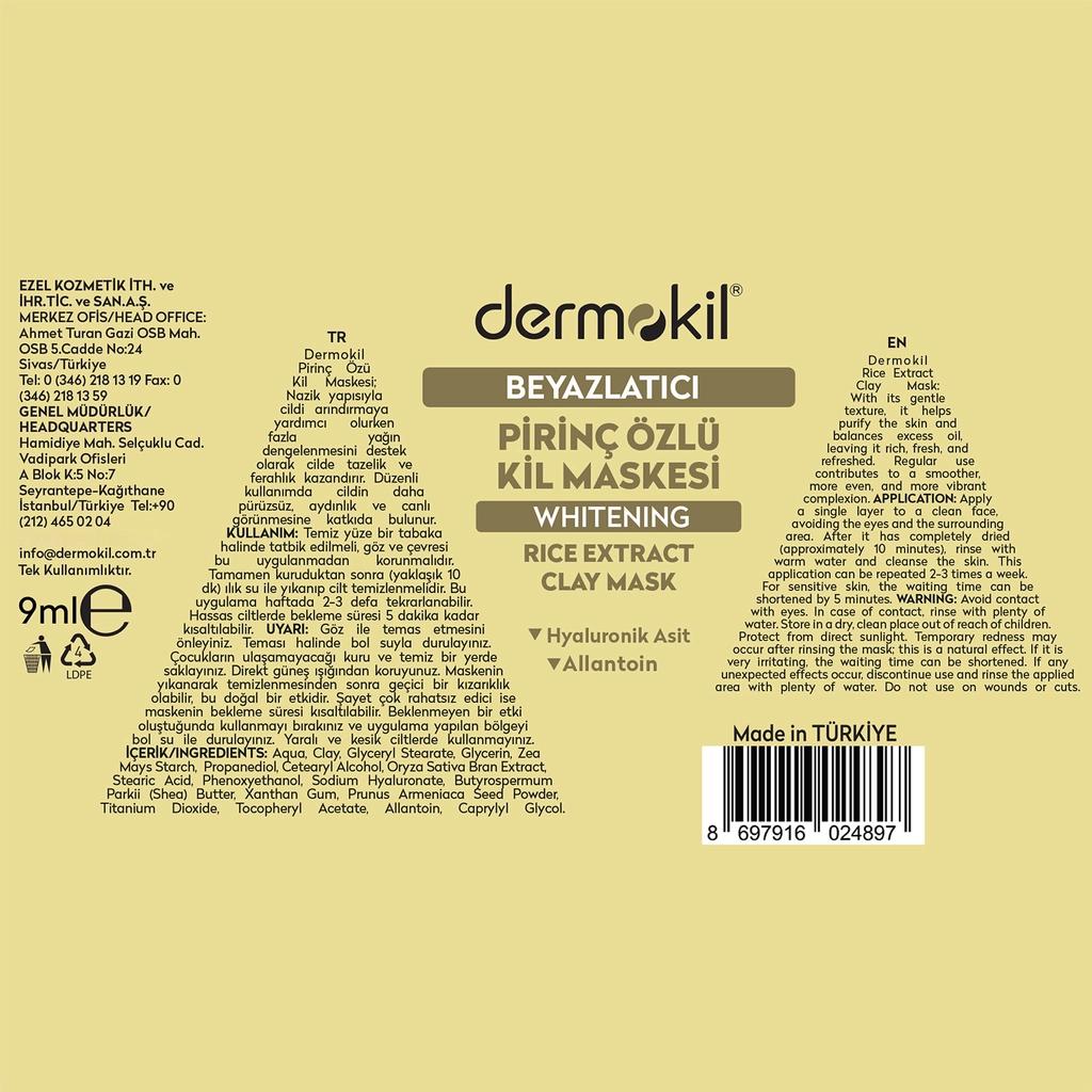 Dermokil Rice Extract Whitening Clay Mask for Brightening 9 ml by Beauty Care Bag