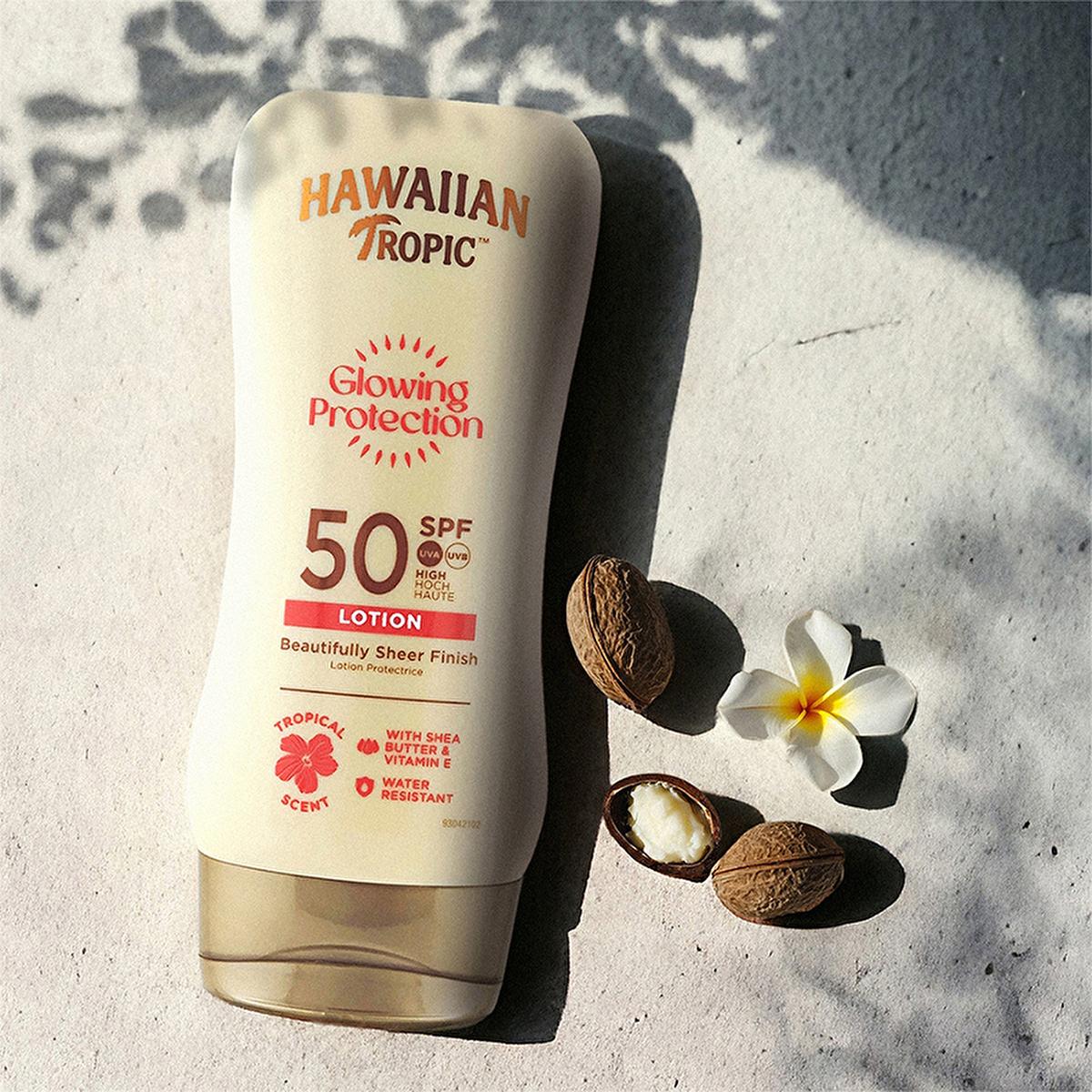 Hawaiian Tropic Glowing Protection SPF 50 Sunscreen Lotion - UVA/UVB, Vegan & Cruelty-Free, Moisturizing - 6.09 fl oz by Beauty Care Bag
