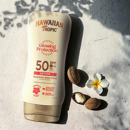 Hawaiian Tropic Glowing Protection SPF 50 Sunscreen Lotion - UVA/UVB, Vegan & Cruelty-Free, Moisturizing - 6.09 fl oz by Beauty Care Bag