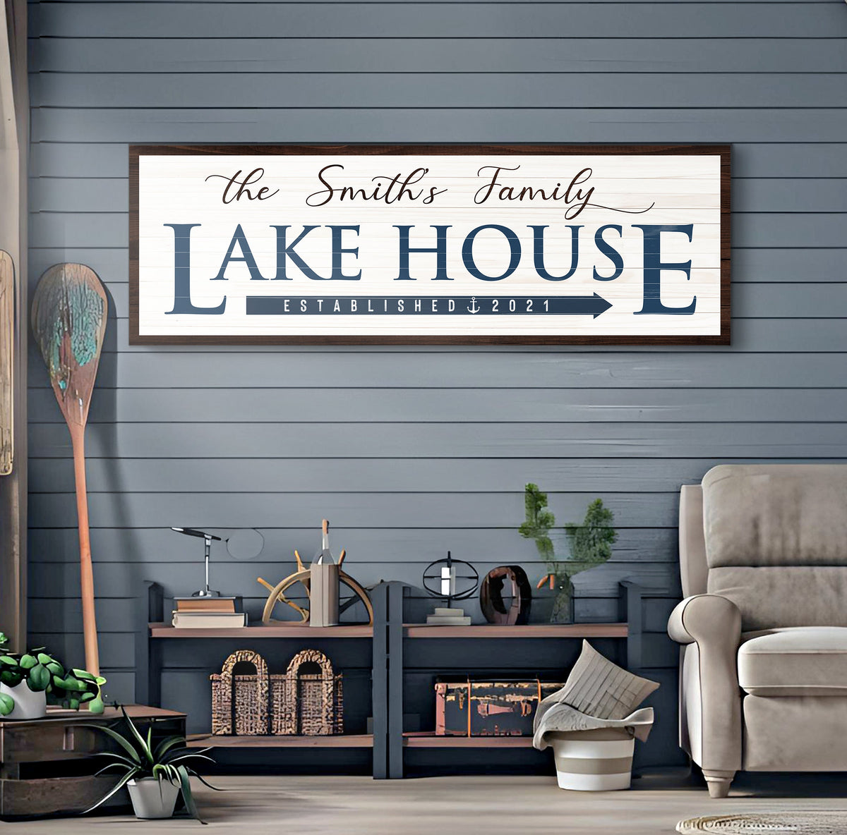 Family Lake House Arrow Sign III by Tailored Canvases