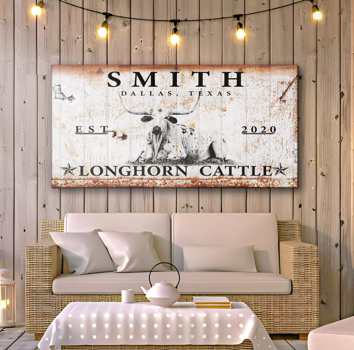 Longhorn Rustic Cattle Sign by Tailored Canvases