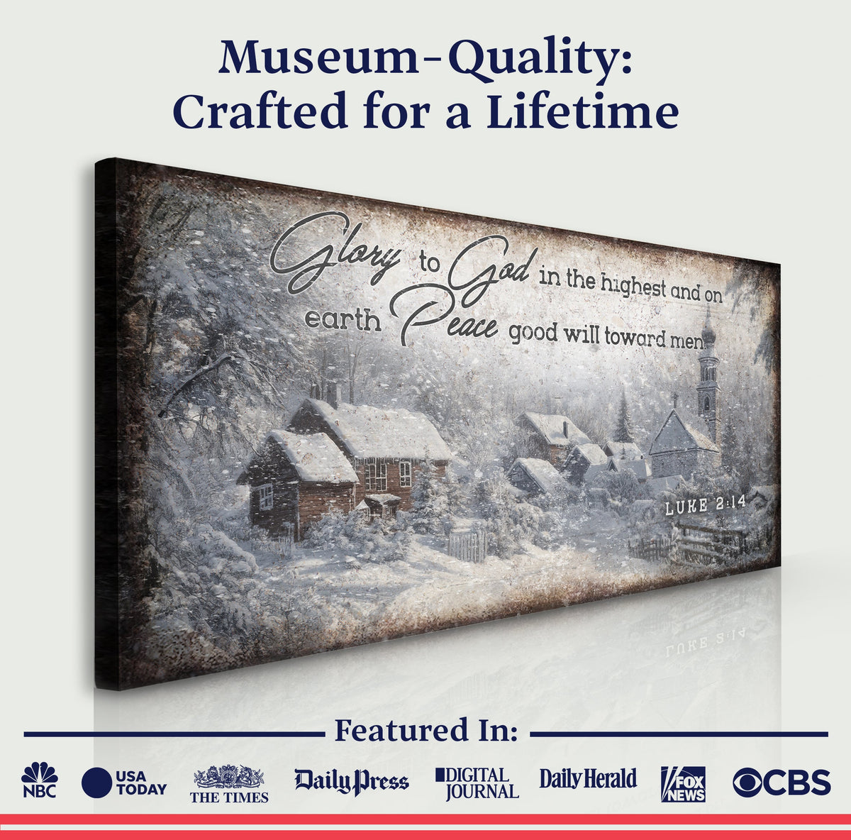 Vintage Christmas Village Luke 2:14 Scripture Sign II by Tailored Canvases
