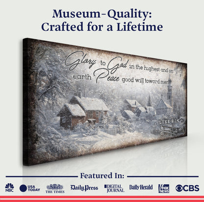 Vintage Christmas Village Luke 2:14 Scripture Sign II by Tailored Canvases
