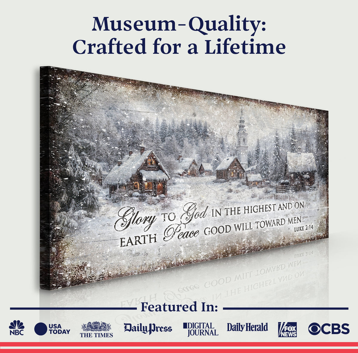 Vintage Christmas Village Luke 2:14 Scripture Sign by Tailored Canvases