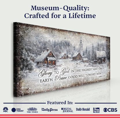 Vintage Christmas Village Luke 2:14 Scripture Sign by Tailored Canvases