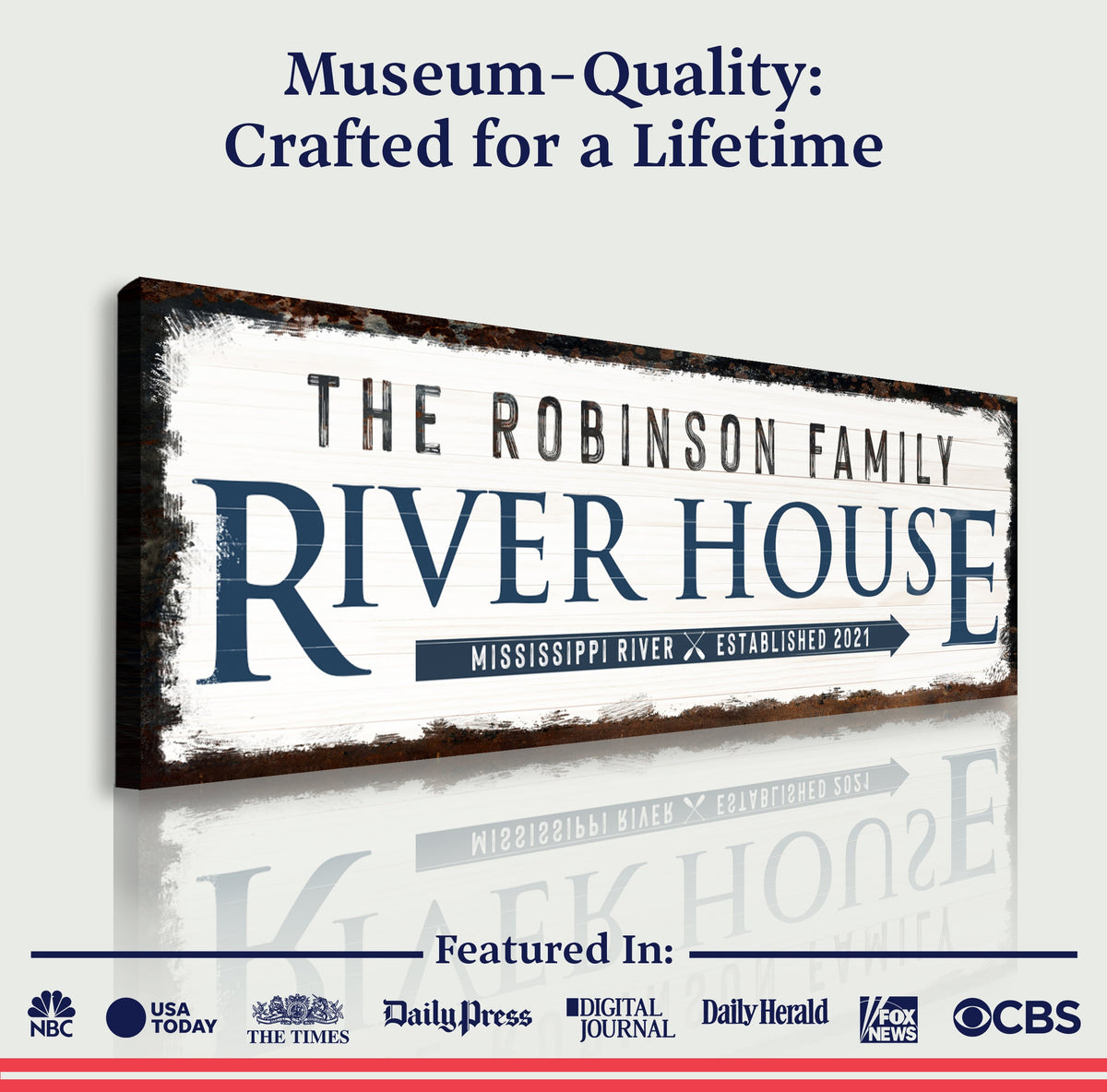 Family River House Arrow Sign by Tailored Canvases