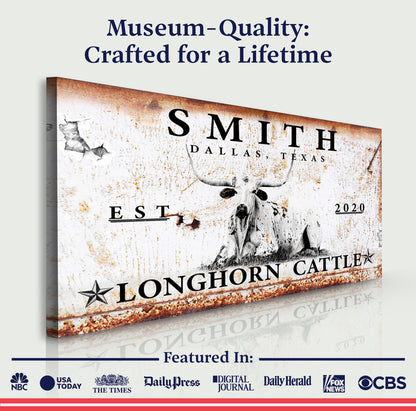 Longhorn Rustic Cattle Sign by Tailored Canvases